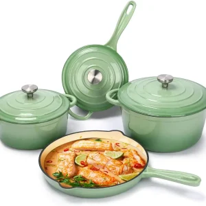 Cast Iron Cookware Set, 7 Piece Enamel