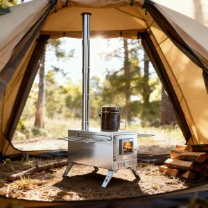 Portable Wood Burning Stove with 7 Chimney Pipes