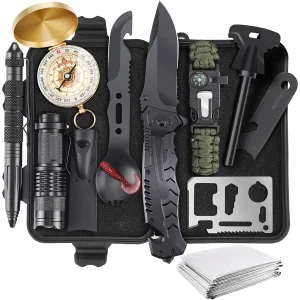 Survival pack, 13 integrated survival equipment and devices, tactical tools, camping, hiking, hunting, outdoor exploration