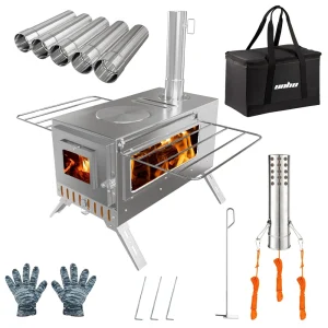 Portable Wood Burning Stove Stainless Steel Outdoor with 7 Chimney Pipes
