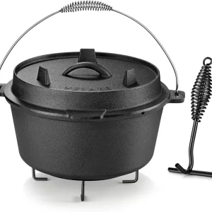 10QT  Pre-Seasoned Cast Iron Camp Dutch Oven Pot with Lid