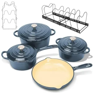 Nonstick Enameled Cast Iron Cookware Set- 9 Pieces Dutch Oven Pot with Lid