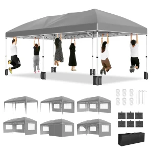 10*10FT Heavy Duty Pop Up Canopy Tent with 6 Sidewalls Easy Up Commercial Outdoor Wedding Party Tent for Parties All Season Waterproof Gazebo with Storage Bagx