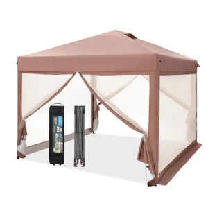 10 x 10 Pop Up Canopy Tent with Netting, Instant Gazebo, Ez up Screen House Room with Carry Bag, Height Adjustable, for Outdoor